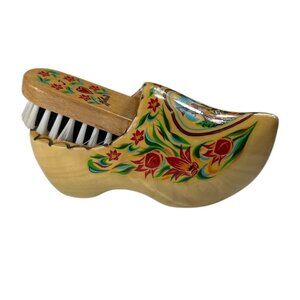 VTG Holland Wall Mountable Hand-Painted Wooden Clog & Shoe Brush 6.5" Length